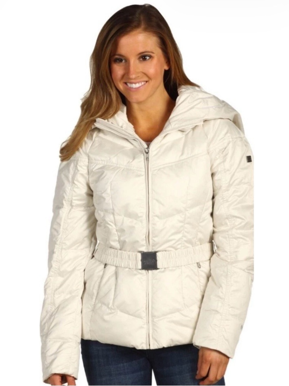 The North Face 550 downfilled Black Quilted Hooded Puffer Jacket with Belt